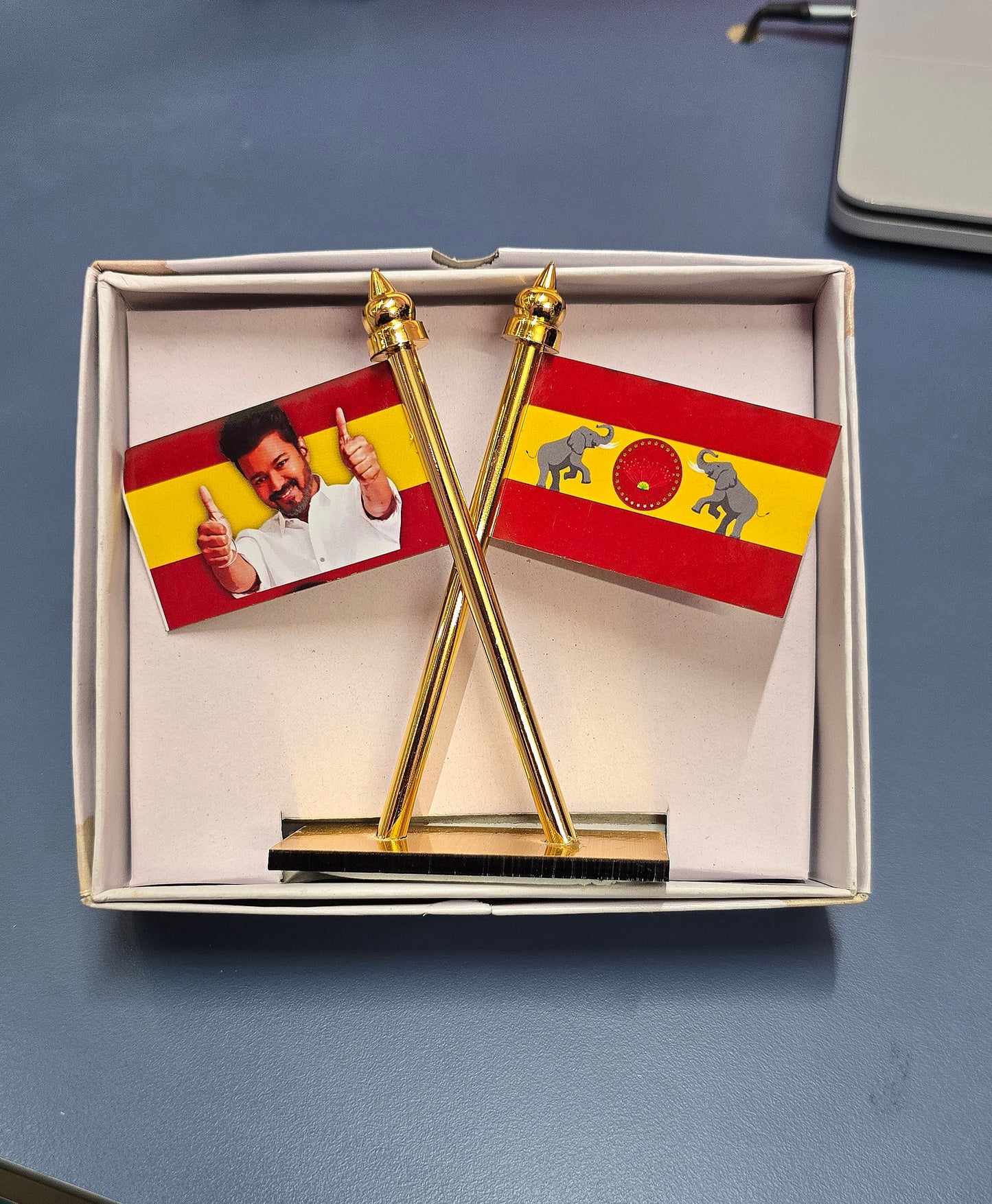 VIJAY TVK FLAG Car Dashboard full brass flag Double Sided Wind Car Dashboard Auto Office Flag