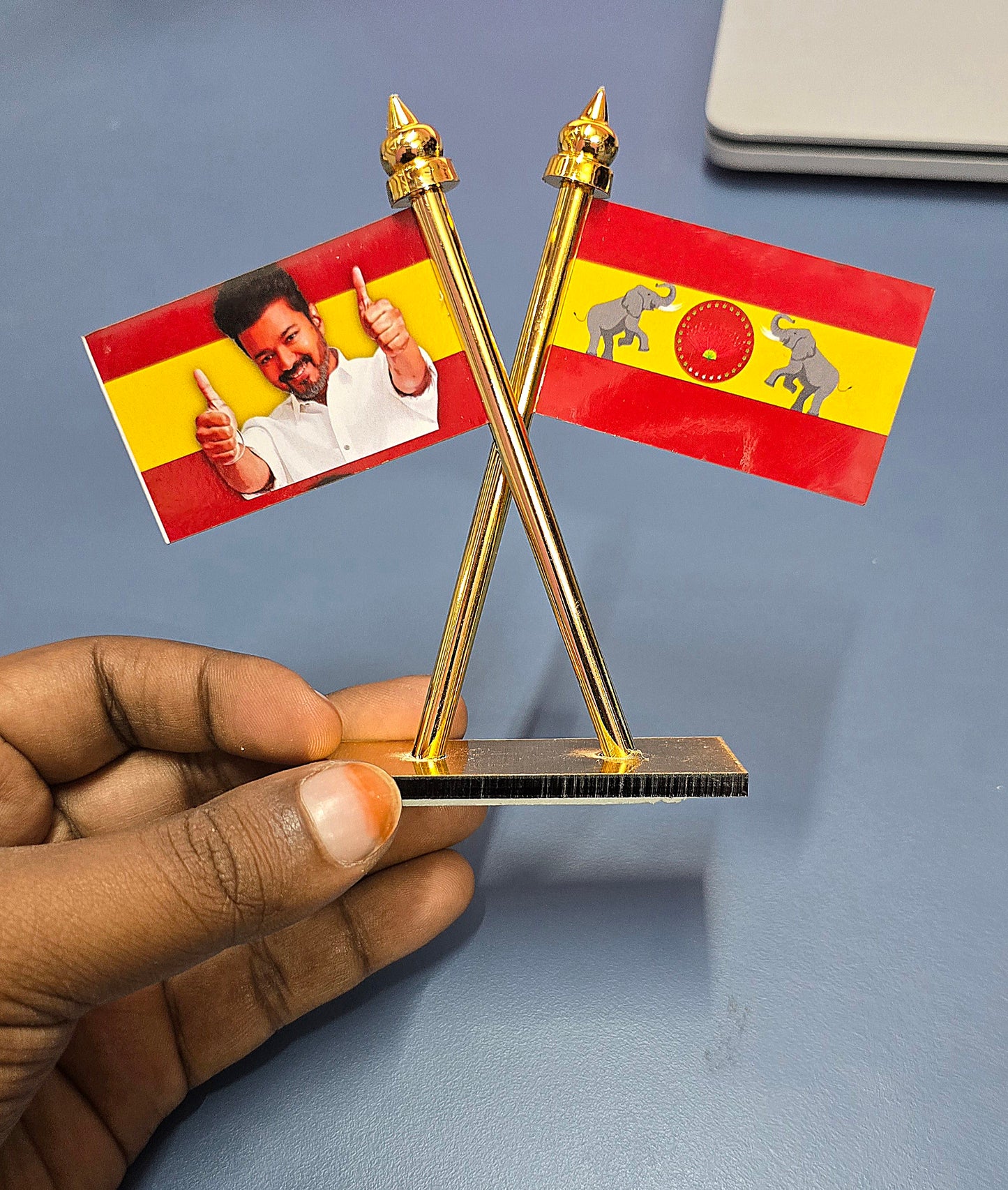 VIJAY TVK FLAG Car Dashboard full brass flag Double Sided Wind Car Dashboard Auto Office Flag