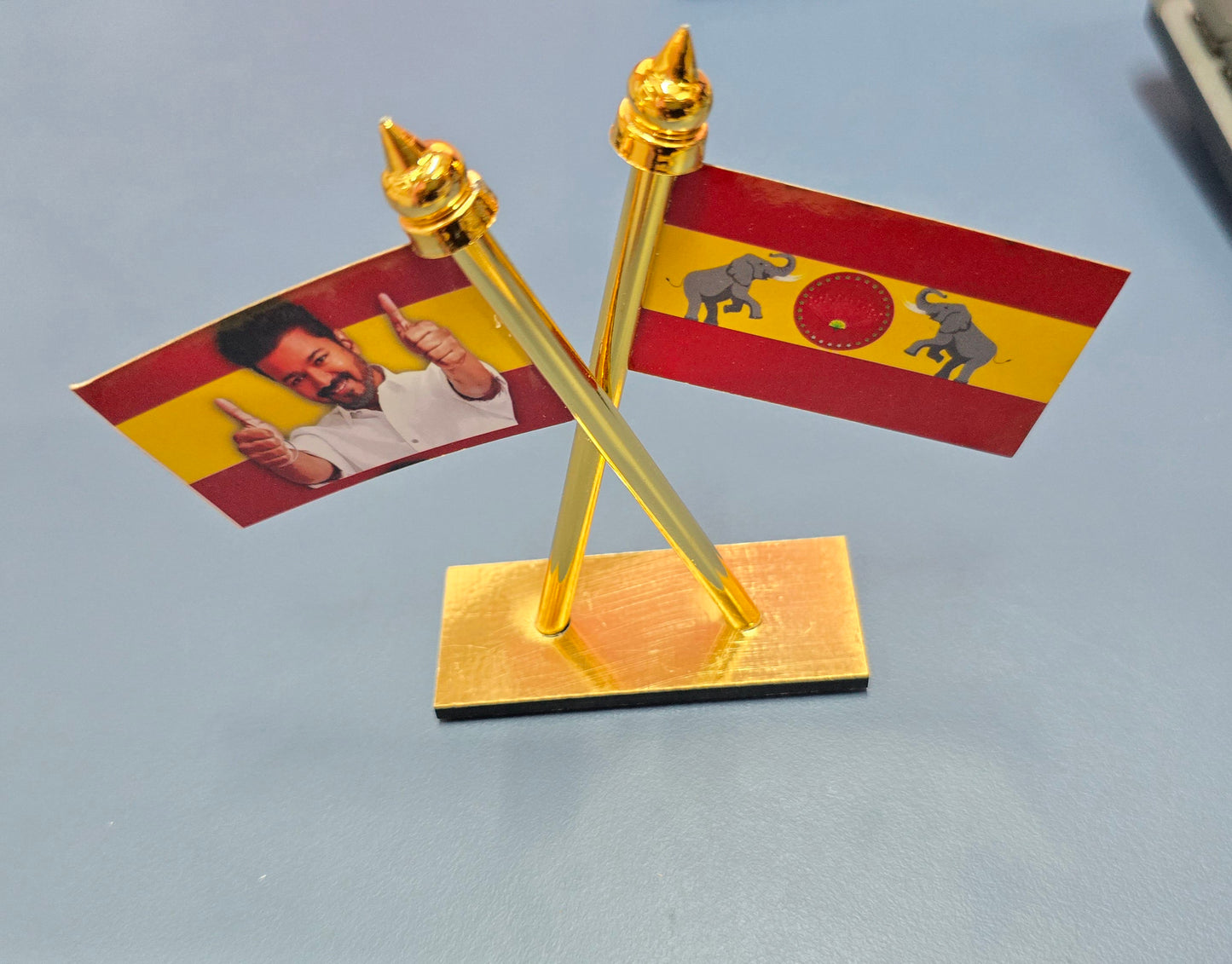VIJAY TVK FLAG Car Dashboard full brass flag Double Sided Wind Car Dashboard Auto Office Flag
