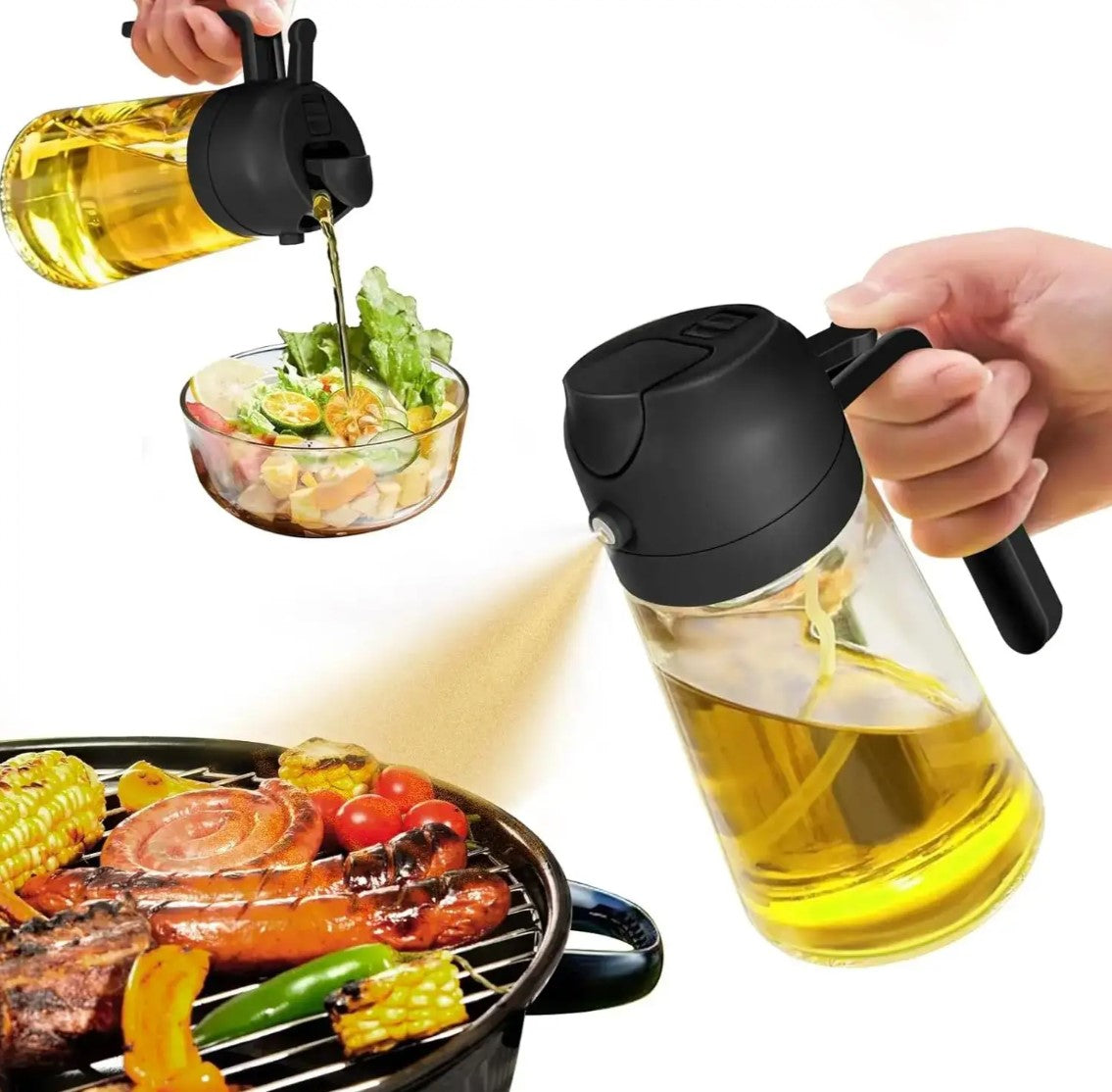 ROYAL PIK OIL SPRAYER AND DISPENSER 500ml 2 in 1 Glass Oil Sprayer and Dispenser Bottle, Food Grade Oil Sprayer Premium Nozzle,Oil Spray Bottle for Cooking Oil Dispenser for Kitchen (Multi Color)