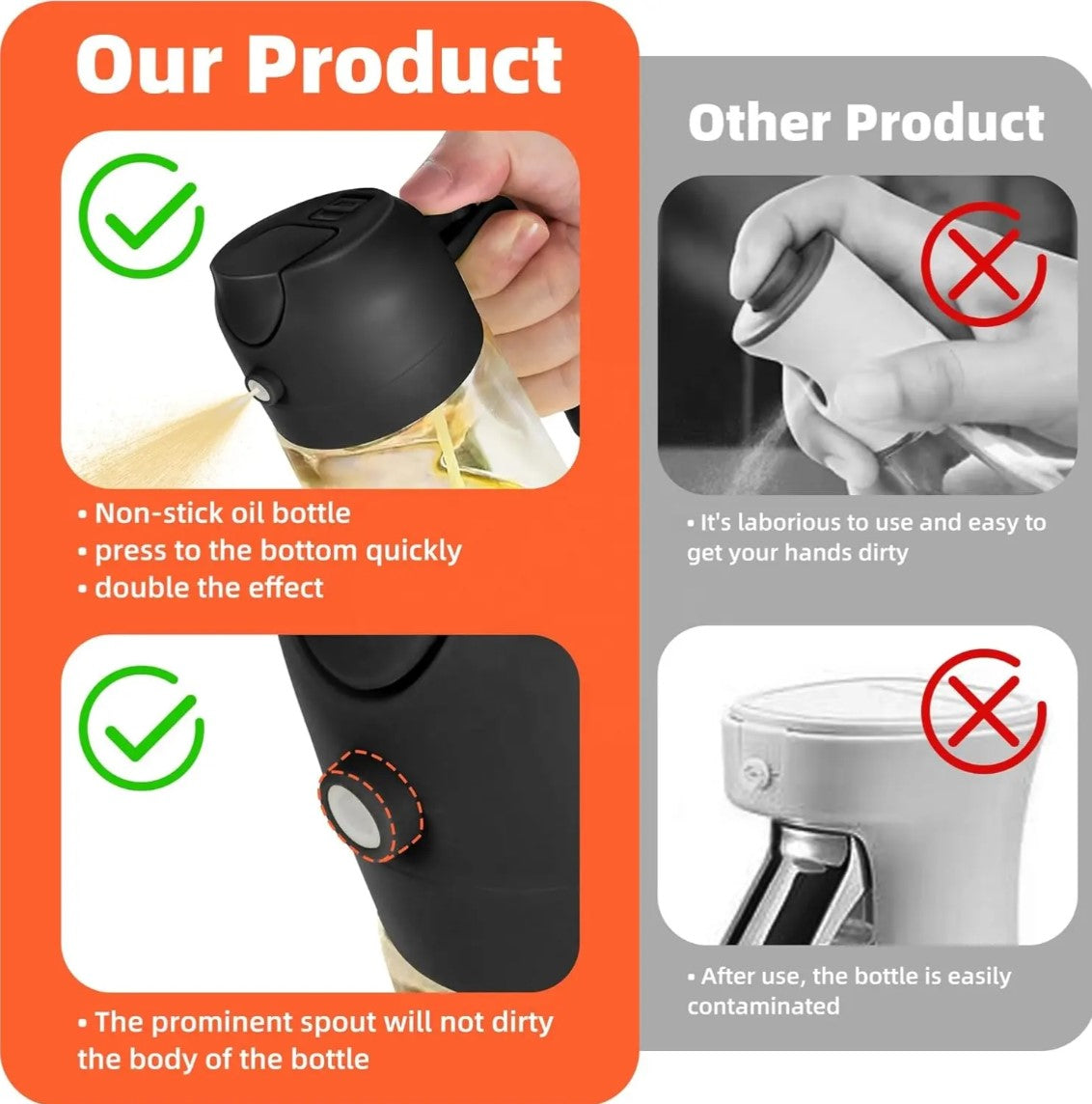 ROYAL PIK OIL SPRAYER AND DISPENSER 500ml 2 in 1 Glass Oil Sprayer and Dispenser Bottle, Food Grade Oil Sprayer Premium Nozzle,Oil Spray Bottle for Cooking Oil Dispenser for Kitchen (Multi Color)