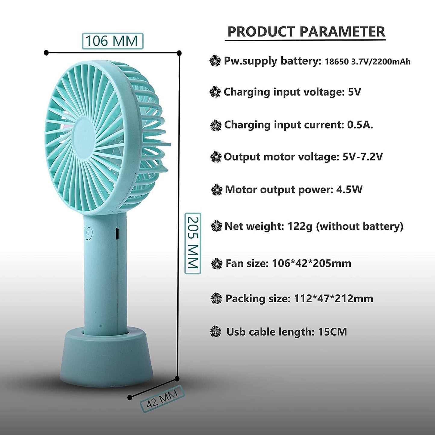 RoyalPiK Mini Portable USB Hand Fan | High Speed Built-in Rechargeable Battery Fan | Cooling Handheld Fan with Stand for Home, Office, Travel (Blue)