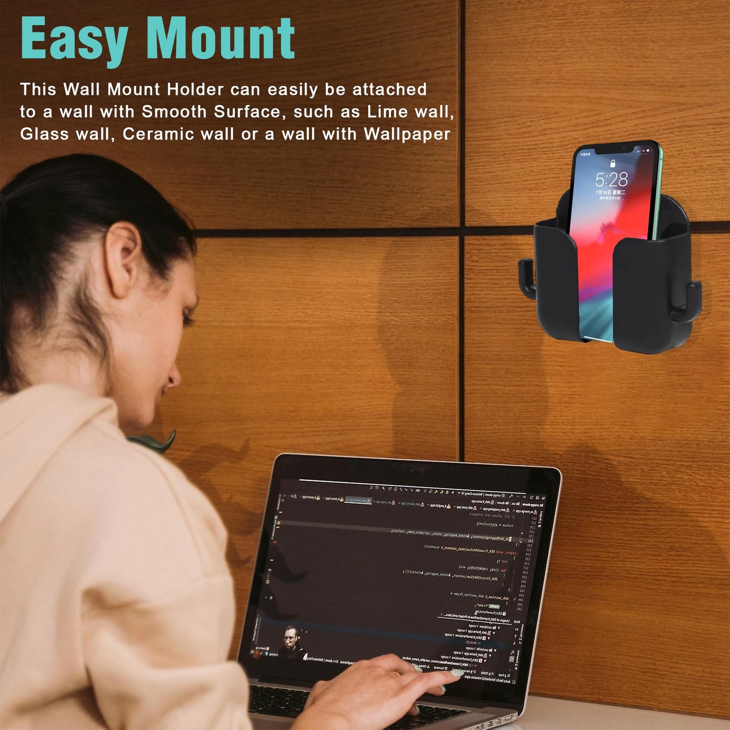 RoyalPiK Plastic Wall Mount Phone Holder | Mobile Charging Stand with 2 Hook | Wall Phone Stand for Charging | Multi-Purpose Wall Phone Stand for Charging (Set of 4)