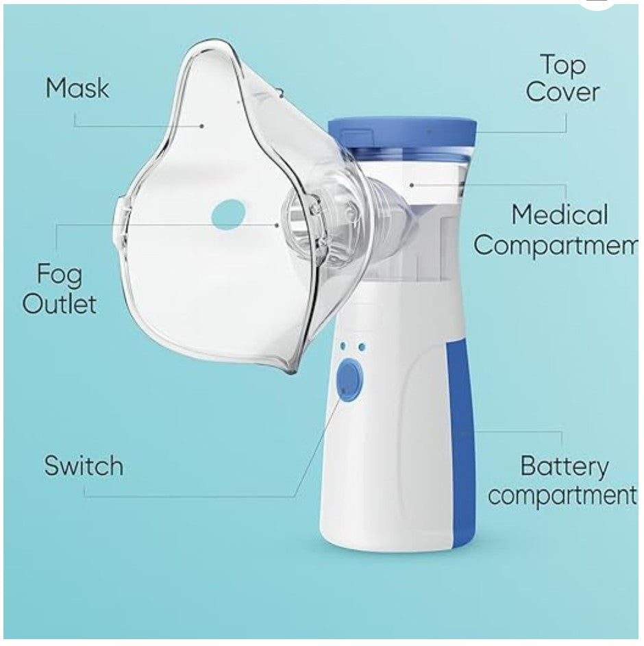 Portable Mesh Nebulizer – Mini Handheld Vaporizer & Ultrasonic Atomizer for Adults & Kids | Silent Mesh Inhaler for Breathing Relief | Battery & USB Powered, Travel-Friendly Steam Humidifier
